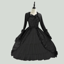 (Black,S)Fantasy Gothic Costume Dress Ethnic Style With Puffed Sleeves For Party Wear