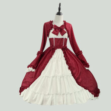 (Red ,4XL)Fantasy Gothic Costume Dress Ethnic Style With Puffed Sleeves For Party Wear