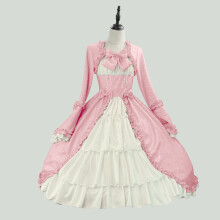 (Pink ,XXL)Fantasy Gothic Costume Dress Ethnic Style With Puffed Sleeves For Party Wear