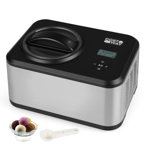 Máquina de sorvete com compressor de 1,5L, em aço inoxidável, com timer LCD.