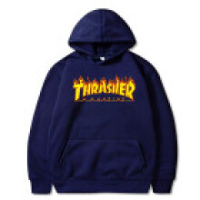 (NavyBlue,L)Sudadera Pullover Informal Talla Grande Para Hombres Con Capucha Moda Estampado de Llamas