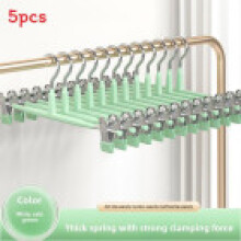 (LightGreen(5pcs))Calças antiderrapantes cabides com clipes cabides de saia economia de espaço para armário calças de metal cabides