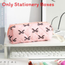 (Black) Student Makeup And Stationery Bag With Bow Pattern And Polyester Travel For Material