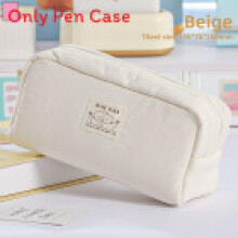 (Beige) Cute Lucky Cat Pen Case Style Soft Cloth Storage Solution Writers Students For