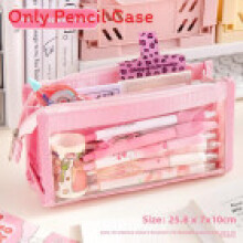 (Cherry Pink) Durable Canvas Stationery Case With Multiple Layers For Teen And School Students Middle