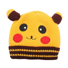 (Yellow) Breathable Cartoon 3d Ear Baby Knitted Beanie With Lovely Face Embroidered Design