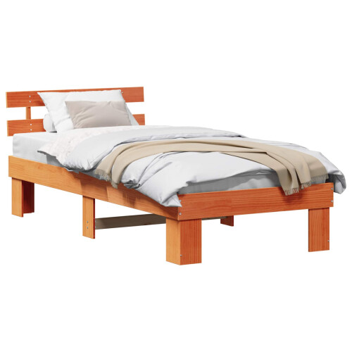 VidaXL vidaXL Bed Frame with Headboard Wax Brown 90 x 190 cm Solid Pine Wood 1