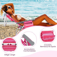 Conjunto de cadeiras de praia dobráveis, 2 cadeiras, mesa, encosto com 5 posições