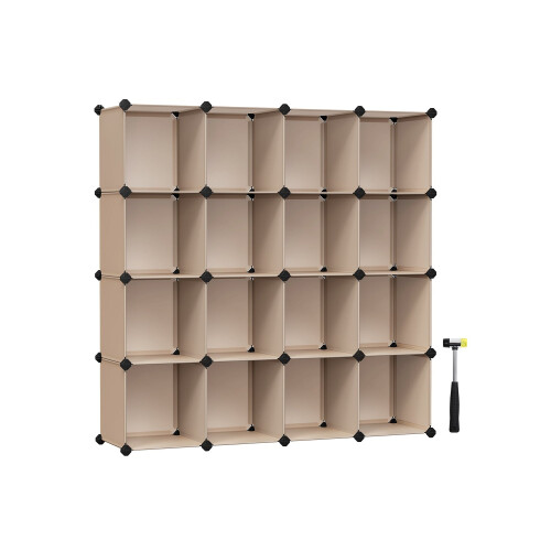 16-Cube Storage Unit - PP Plastic - Camel Brown - Stackable and Versatile Shelving System