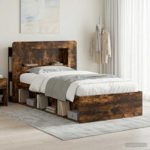 vidaXL Bed Frame with Storage Smoked Oak 75 x 190 cm Engineered Wood