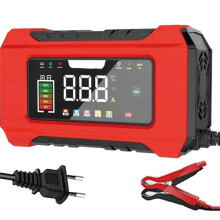 12V Car Battery Charger 6A Fully Automatic Battery Charger with LCD Display Lead Pulse Repair Charger EU PLUG Red