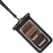 Waterdicht telefoonhoesje, IPX8, geschikt voor telefoons tot 7 inch, zwart