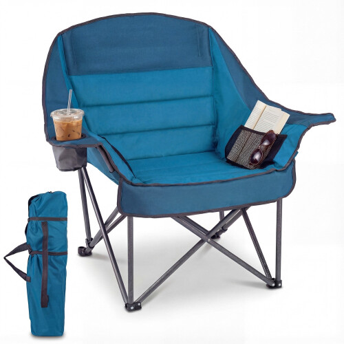 Oversized Camping Chair with Cup Holder - Blue, 500 lbs Capacity 1