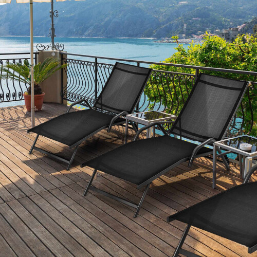 Outdoor Chaise Lounge Set, Adjustable Backrest, Black 2