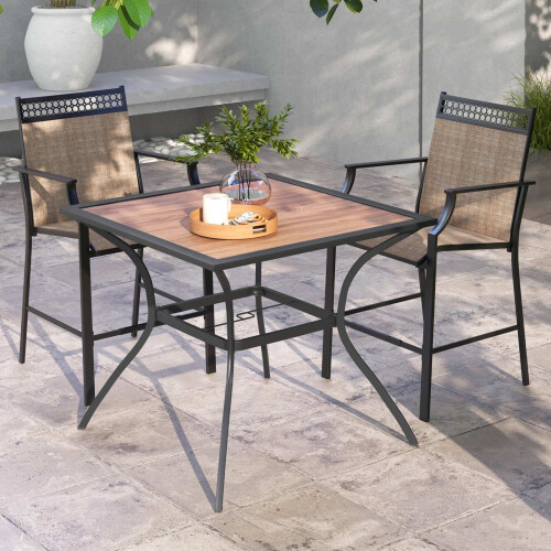 Square Patio Dining Table, Brown & Black, Metal Frame 1