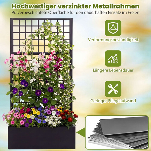 Metal Raised Garden Bed with Trellis - Black 2