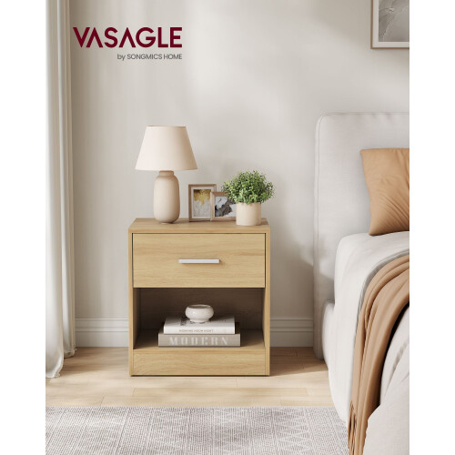 Bedside Table - Wood - Straw Yellow - With Drawer and Open Compartment 1