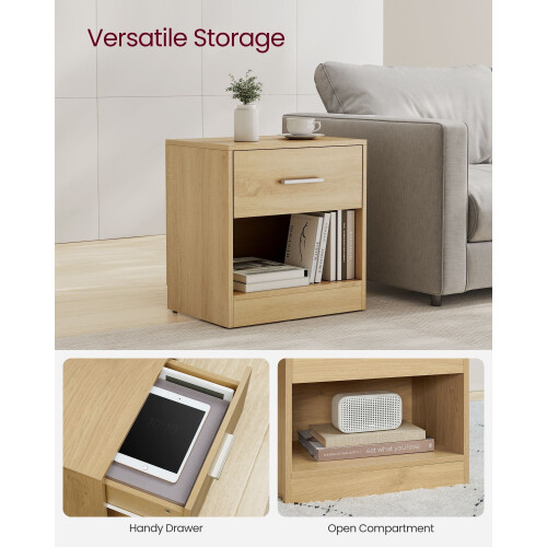 Bedside Table - Wood - Straw Yellow - With Drawer and Open Compartment 2