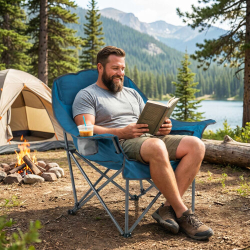 Oversized Camping Chair with Cup Holder - Blue, 500 lbs Capacity