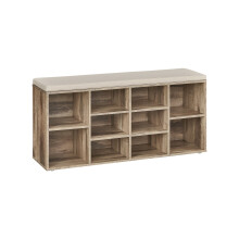 Shoe Bench - Wood - Camel Brown - Padded Seat with 9 Adjustable Compartments