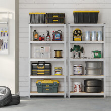 Garage Storage Shelving - Metal - Silver - Set of 2, Adjustable 5-Tier Design, Maximum Load 650 kg