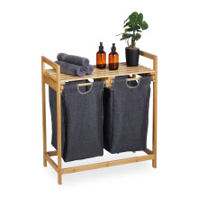 Hoge Bamboo-badkamerset (2-delig) – Houten plank met deur en wasrek met 2 manden
