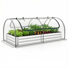 Conjunto de horta vertical (2 peças) – Caixote de madeira de pinho com 3 níveis e canteiro elevado com estufa de PVC
