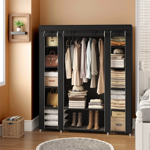 Portable Closet - Fabric - Navy Blue - Clothes Storage Organizer with Rail 1
