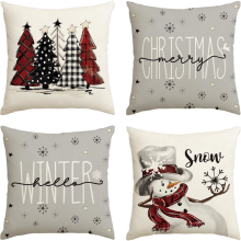 Weihnachtliche Kissenbezüge Dekokissen Leinenoptik Weiß 4er Set 50 x 50 cm — weihnachtsbezüge, dekorative bezüge