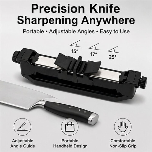 Portable Knife Sharpener, Handheld Angle Guided Knife Sharpener with 15/17/25 Adjustable Angles with 2 Whetstones 2