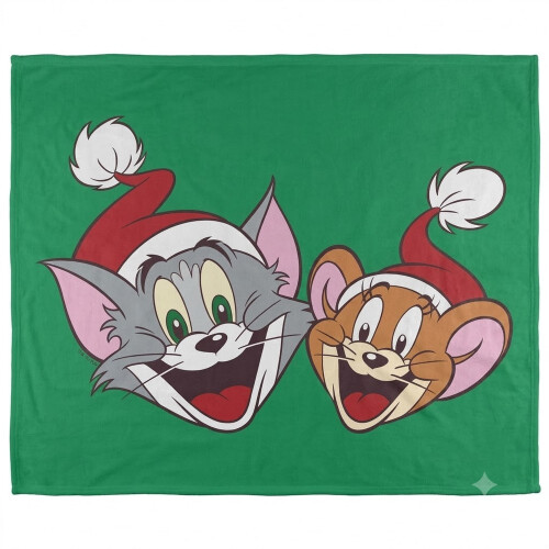 TOM AND JERRY (152cm x 127cm, Multicoloured) Tom and Jerry Santa Hat Blanket