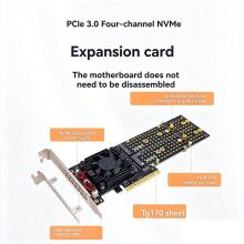 Karta Rozszerzeń Split-Free PEX8747 4 Quad M.2 NVMe do PCIe 3.0 X8, Obsługuje Rozmiar M.2 NVMe SSD 22110/2280/2242
