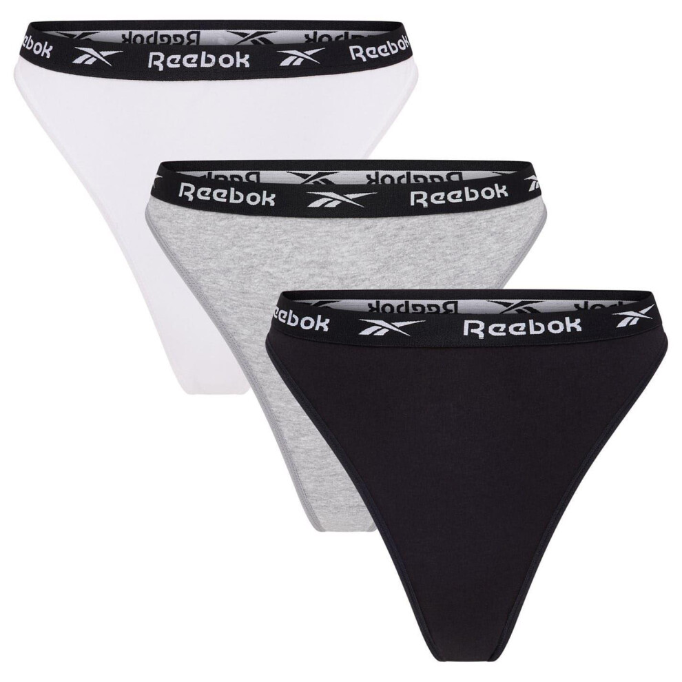 Reebok (12 Uk, Black/White/Grey) Womens/Ladies Logo Thong