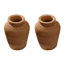 2X Rattan Woven Vase Art Vase Fashion Tabletop Decoration Plants Flower Pot Faddish Home Gardening Supplies Flower