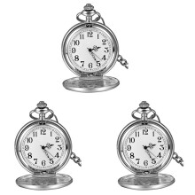 3X Classic Smooth Vintage Mens Pocket Watch Xmas Gift (Silver)