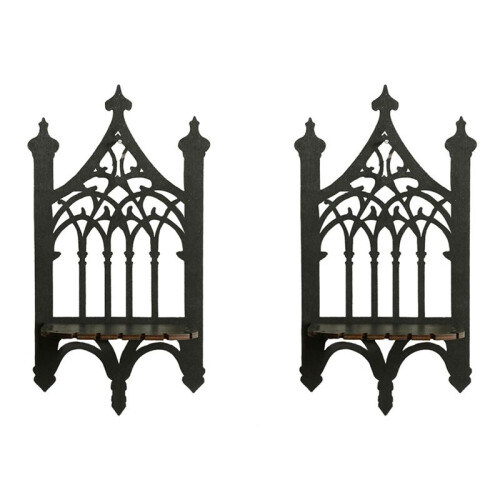 2X Prateleira de Parede Tipo Cerca Gótica de Madeira Preta, Decoração Simples para Quarto e Casa