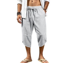 Mens Casual Pants Cropped Harem Pants Loose Fit Baggy Pants Light Weight Beach Yoga Trousers Light Gray S
