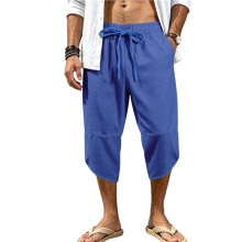 Mens Casual Pants Cropped Harem Pants Loose Fit Baggy Pants Light Weight Beach Yoga Trousers Royal XXXL