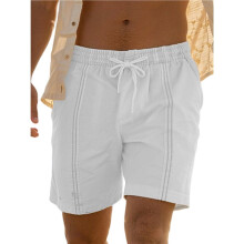 Mens Casual Linen Shorts Elastic Waist Drawstring Summer Beach Vacation Short White S