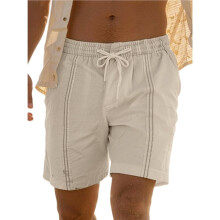 Mens Casual Linen Shorts Elastic Waist Drawstring Summer Beach Vacation Short Khaki S