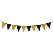 Middle Eastern Festival, Birthday,Graduation Party Black Gold Triangle Flag Party Background Banner Decoration