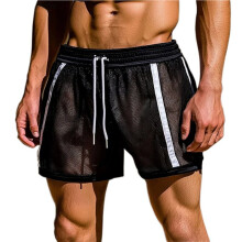 Men'S Mesh See Through Shorts Breathable Sheer Elastic Waist Shorts Beach Watershort Lounge Pants Black M