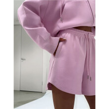 Damen-Freizeitanzug: Kurzer Hoodie mit Taschen und Shorts mit Kordelzug, 2-Teiliges Loungewear-Outfit Tiefrosa S