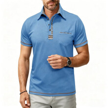 Herren Kurzarmhemd mit Kragen, Lässiges Sommer-Golfhemd mit Kragen und Tasche Hellblau L