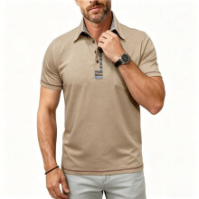 Herren Kurzarmhemd mit Kragen, Lässiges Sommer-Golfhemd mit Kragen und Tasche Aprikosenfarbe S