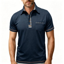 Herren Kurzarmhemd mit Kragen, Lässiges Sommer-Golfhemd mit Kragen und Tasche Marineblau XL