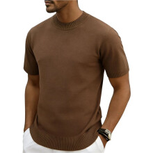 Herren-Strickpullover mit Stehkragen und Kurzen Ärmeln, Lässiger Slim-Fit-Pullover XL