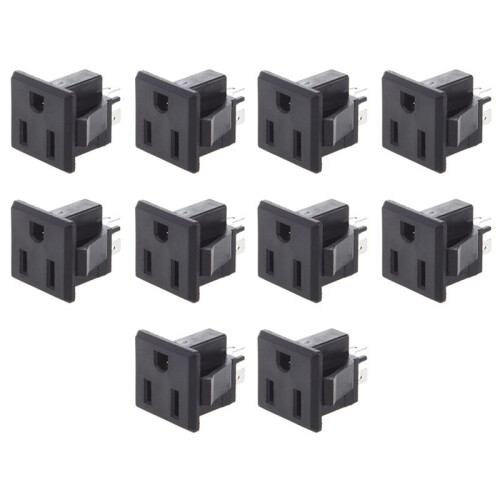 10X AC 125V 15A Panel Mount US Outlet Power Socket Black 1