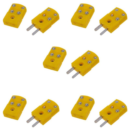 5X Yellow Plastic Shell K Type Thermocouple Plug Socket Connector Set