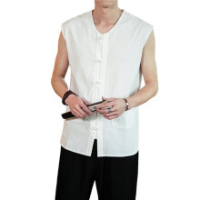 Men'S Sleeveless Button-Down Top Summer Casual Light-Weight Vest White L